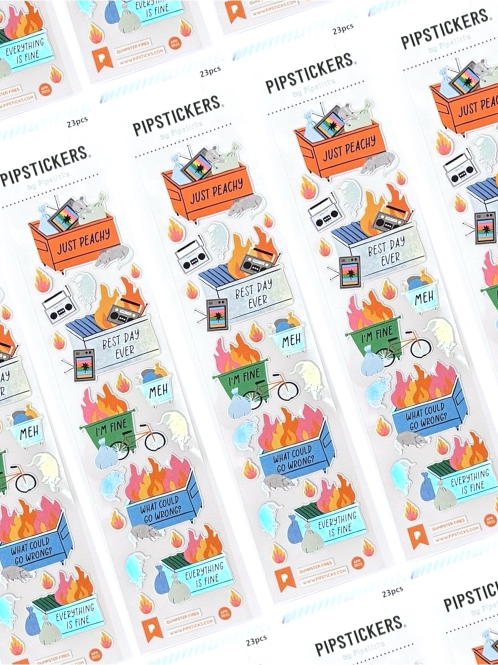 Pipsticks Dumpster Fires Everything Is Fine Sticker Sheet 23 Pc NWT